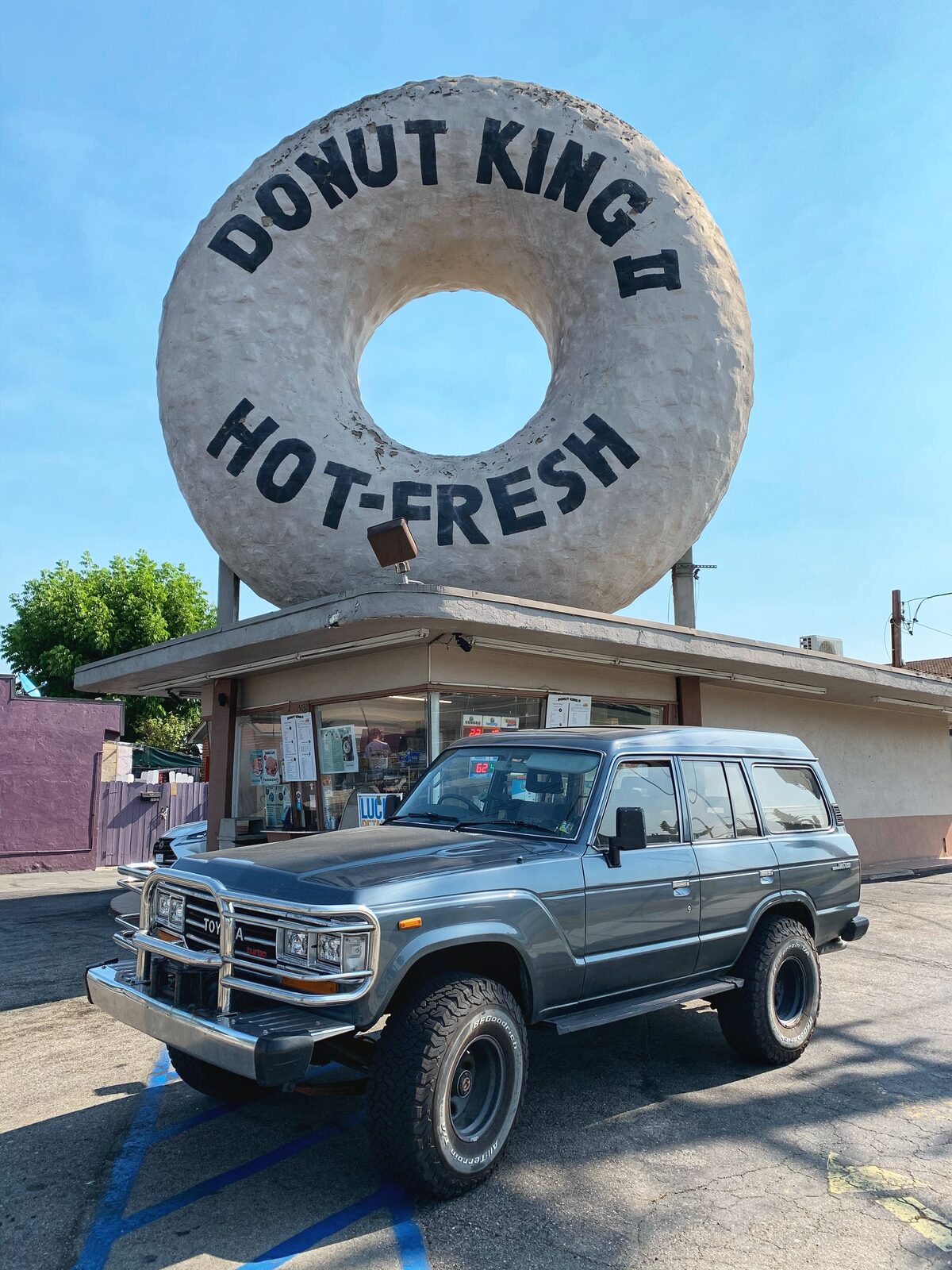 60 Series Land Cruiser at the Donut King landmark in Los Angeles
